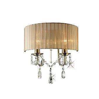 Diyas IL30064 Olivia Wall Lamp Switched With Soft Bronze Shade 2 Light Antique Brass/Crystal
