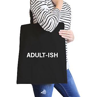 Adult-ish Black Canvas Bag Trendy Varsity Tote For College Students